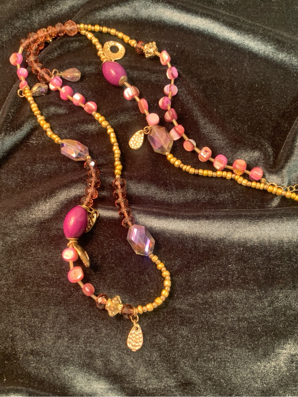 36” Pink and Gold Beaded Women's Necklace With Coastal Charms